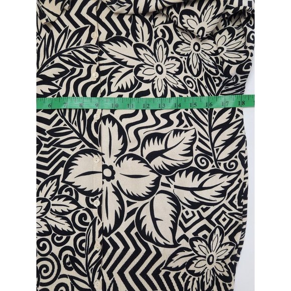 Oliver Perry Women's L Cardigan Silk Blend Black Cream Tropical Print Button Up - Picture 9 of 10